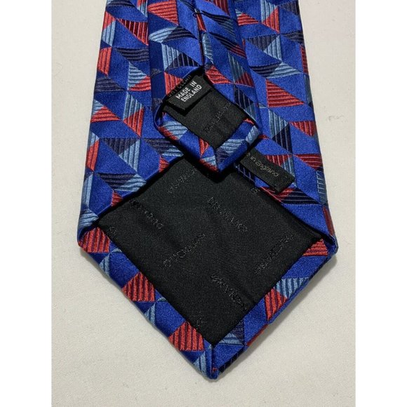 DUCHAMP Blue Geometric Silk Tie ENGLAND HANDMADE 58”/ 3.5” EC - Picture 4 of 4